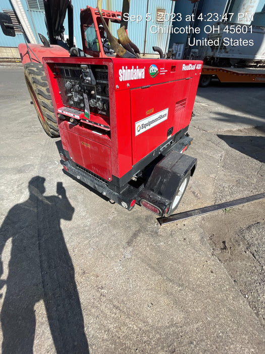 2023 Shindaiwa DGW400MDL Kubota D902 Engine, 23 HP, Dual Op Welder, Wire, Arc, Droop Stick, Tig, and CC Stick Functionality, Simulphase, 3 Phase and 1 Phase Gen Output, Single Axle NB Trlr, Slr Trckl Chrg 12V 12W, Fire Ext