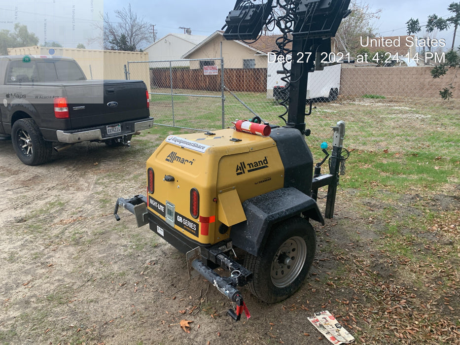 2021 Allmand NLV3GR (4) LED Light Fixture 350W, 23' Vertical Mast, 3kW Prime, Towable, Deep Sea L401, Leveling Jacks, Yanmar T4F 5.8hp