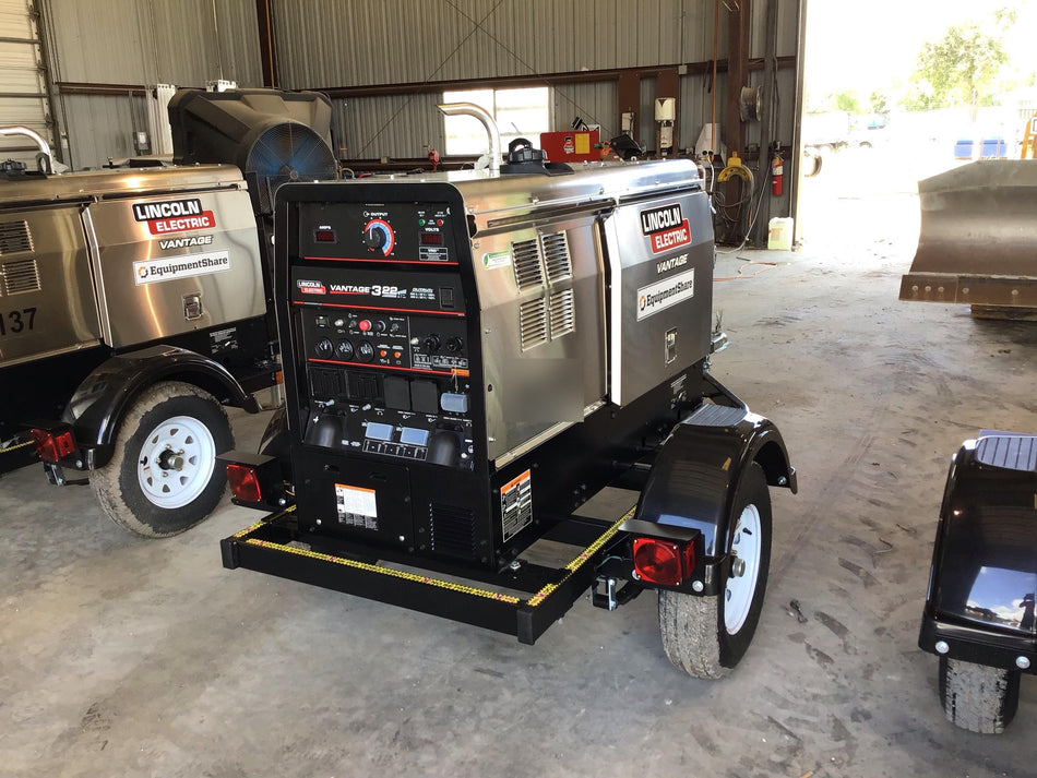 2019 Lincoln Electric Vantage 322 Welder Ready-Pak 3, Two wheel trailer, Fender and Light kit, Cable Rack