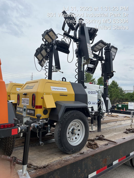 2022 Allmand NLV3GR (4) LED Light Fixture 350W, 23' Vertical Mast, 3kW Prime, Towable, ES Decals, T3