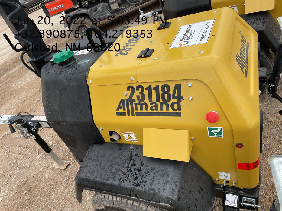 2022 Allmand NLV3GR (4) LED Light Fixture 350W, 23' Vertical Mast, 3kW Prime, Towable, Deep Sea L401, Leveling Jacks, Yanmar T4F 5.8hp