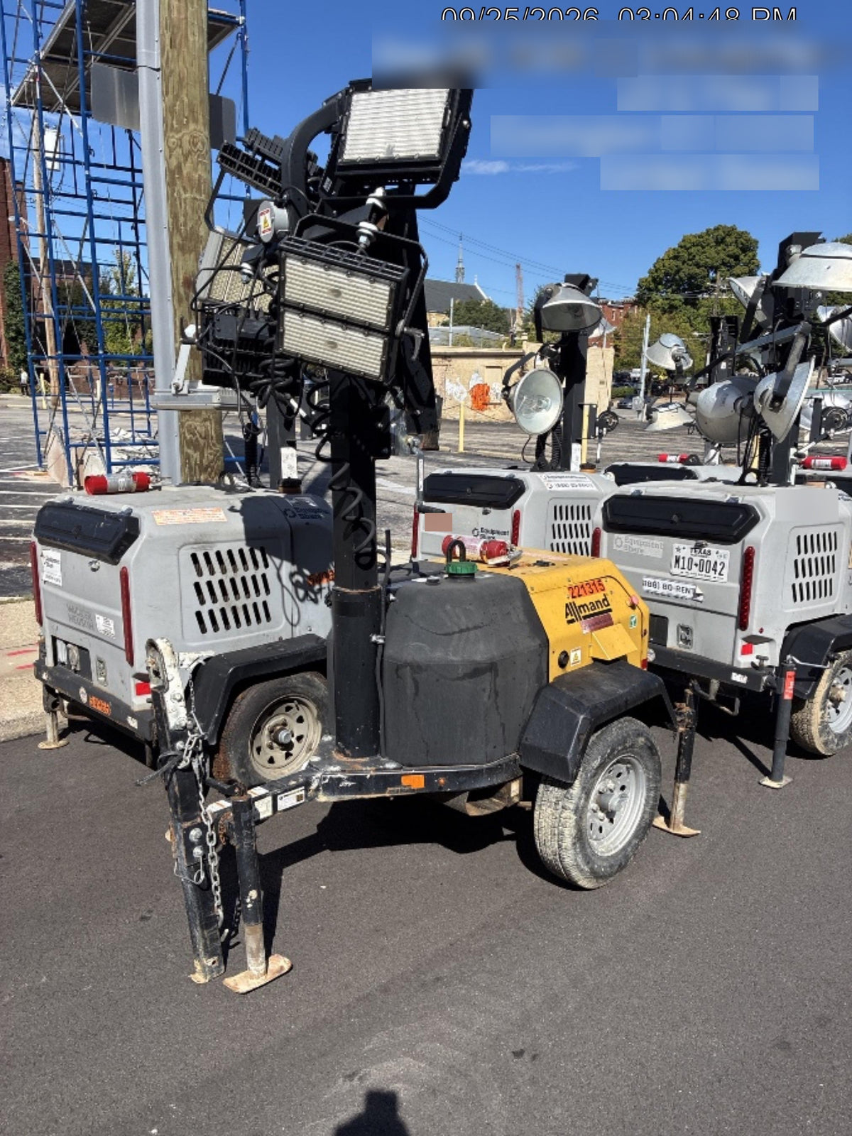 2022 Allmand NLV3GR (4) LED Light Fixture 350W, 23' Vertical Mast, 3kW Prime, Towable, Deep Sea L401, Leveling Jacks, Yanmar T4F 5.8hp