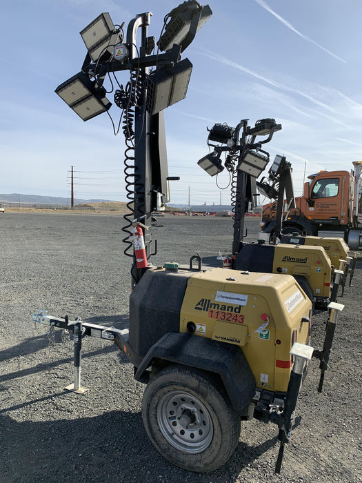 2020 Allmand NLV3GR (4) LED Light Fixture 350W, 23' Vertical Mast, 3kW Prime, Towable, Deep Sea L401, Leveling Jacks, Yanmar T4F 5.8hp