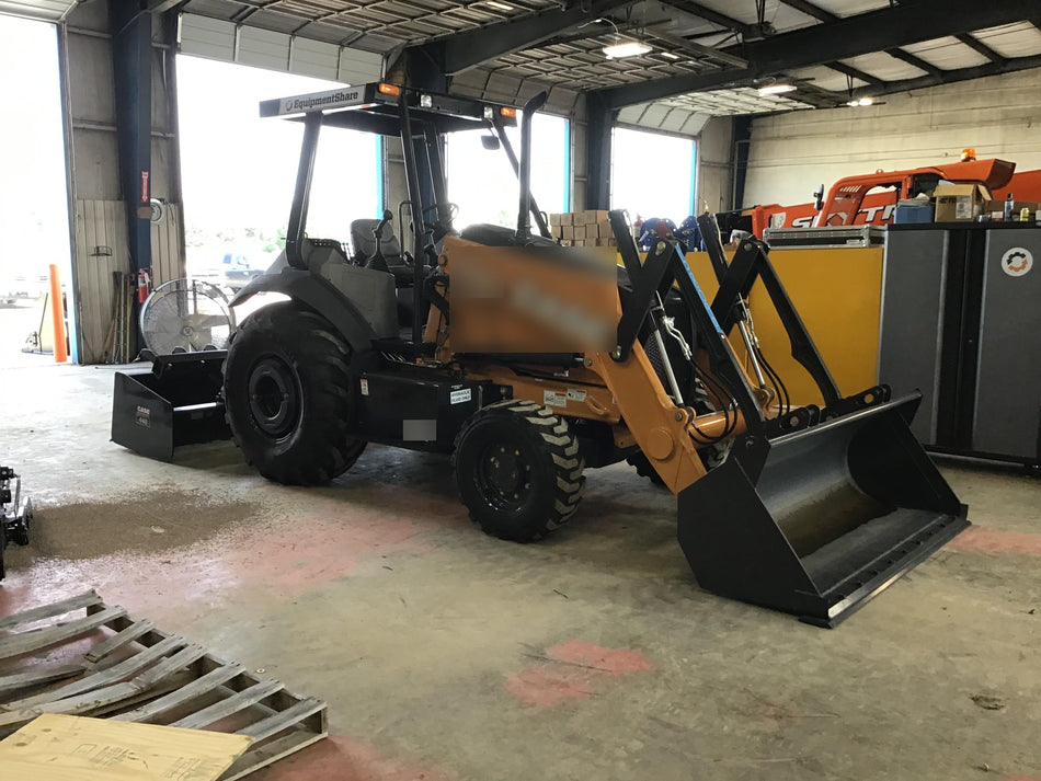 2019 Case 570N EP Canopy, 4WD, GP Front Bucket, Dual Tilt Cylinder, 84" Box Blade w/ Scarifier, Wheel Weights, Beacon