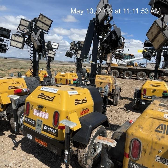 2022 Allmand NLV3GR (4) LED Light Fixture 350W, 23' Vertical Mast, 3kW Prime, Towable, ES Decals, T3