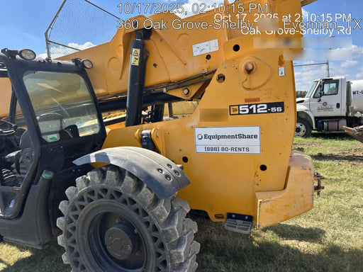 2019 JCB 512-56 74 HP w/Open ROPS, Beacon, Aux Hydraulics, Worklights, Solid Tires w/60" Carriage/Forks