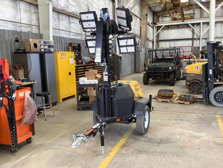 2021 Allmand NLV3GR (4) LED Light Fixture 350W, 23' Vertical Mast, 3kW Prime, Towable, Deep Sea L401, Leveling Jacks, Yanmar T4F 5.8hp