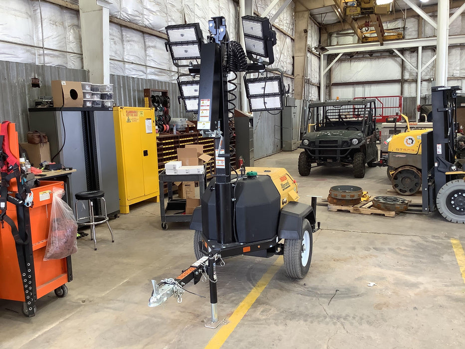 2021 Allmand NLV3GR (4) LED Light Fixture 350W, 23' Vertical Mast, 3kW Prime, Towable, Deep Sea L401, Leveling Jacks, Yanmar T4F 5.8hp