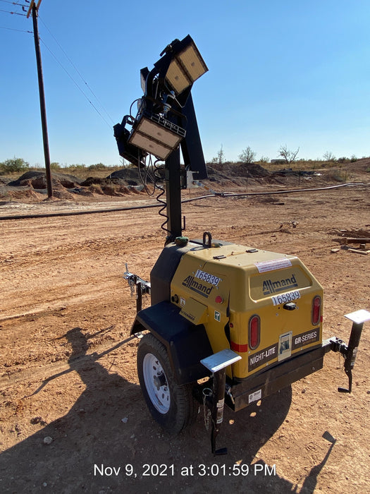 2021 Allmand NLV3GR (4) LED Light Fixture 350W, 23' Vertical Mast, 3kW Prime, Towable, Deep Sea L401, Leveling Jacks, Yanmar T4F 5.8hp