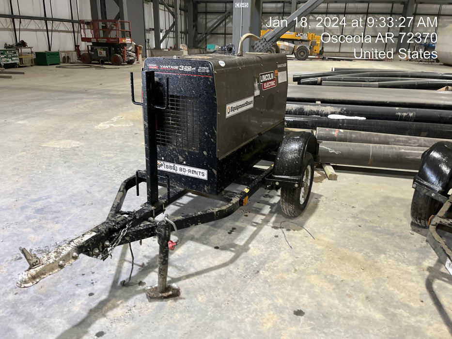 2019 Lincoln Electric Vantage 322 Welder Ready-Pak 3, Two wheel trailer, Fender and Light kit, Cable Rack