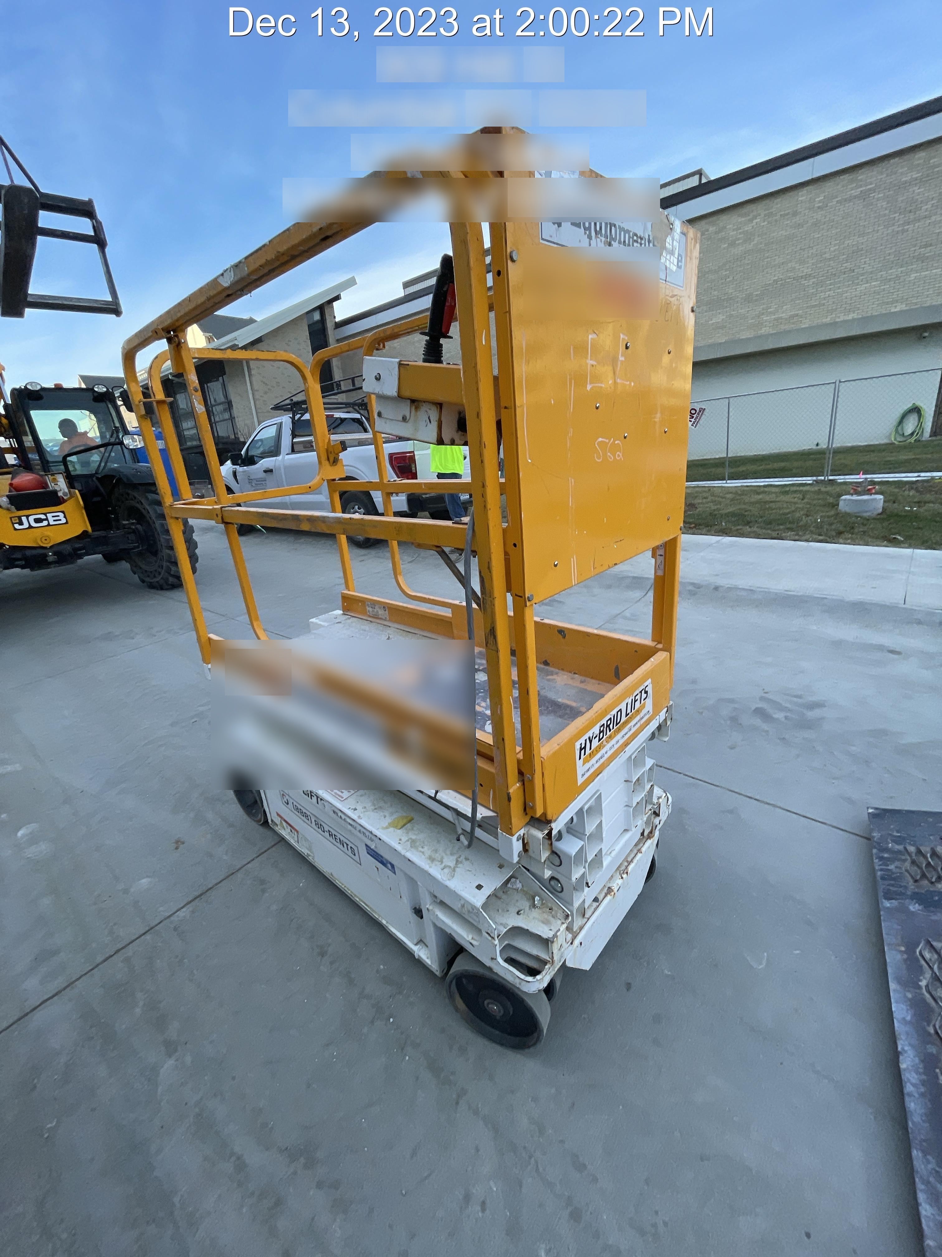 Custom Equipment HB-1430 <ul>
 <li>Hy-Brid Scissor Lift</li>
  <li>Platform capacity up to 670 lbs.</li>
  <li>Working height up to 20 ft</li>
  <li>Weighs under 1,700 lbs.</li>
  <li>Non-marking wheels </li>
</ul>