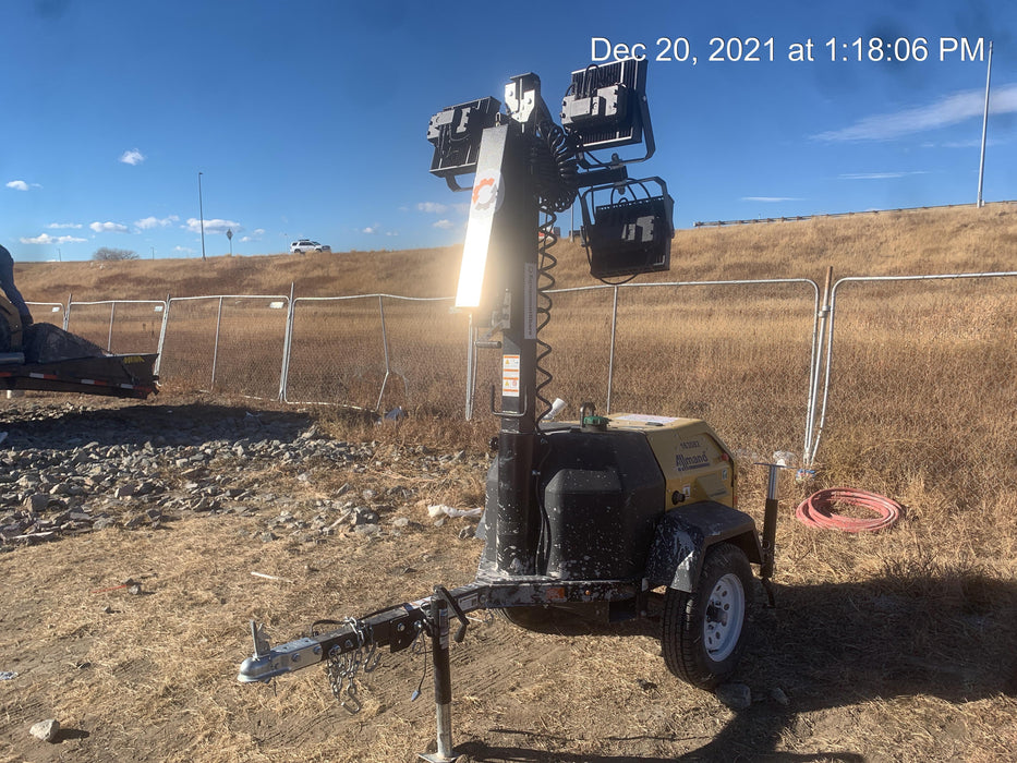 2021 Allmand NLV3GR (4) LED Light Fixture 350W, 23' Vertical Mast, 3kW Prime, Towable, Deep Sea L401, Leveling Jacks, Yanmar T4F 5.8hp