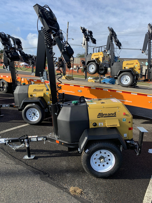 Allmand NLV3GR (4) LED Light Fixture 350W, 23' Vertical Mast, 3kW Prime, Towable, Deep Sea L401, Leveling Jacks, Yanmar T4F 5.8hp