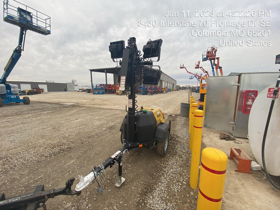 2022 Allmand NLV3GR (4) LED Light Fixture 350W, 23' Vertical Mast, 3kW Prime, Towable, Deep Sea L401, Leveling Jacks, Yanmar T4F 5.8hp