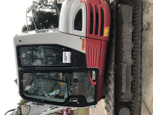 2019 Takeuchi TB290 Cab/Heat/AC Rubber tracks, Dozer blade, Travel alarm, Auxiliary hydraulics Manual QC, Hydraulic thumb, 18", 24", and 36" Buckets
