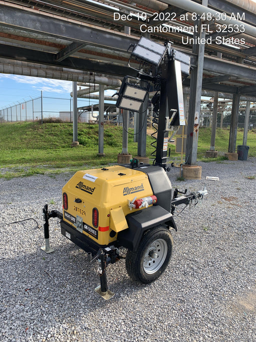 2022 Allmand NLV3GR (4) LED Light Fixture 350W, 23' Vertical Mast, 3kW Prime, Towable, Deep Sea L401, Leveling Jacks, Yanmar T4F 5.8hp