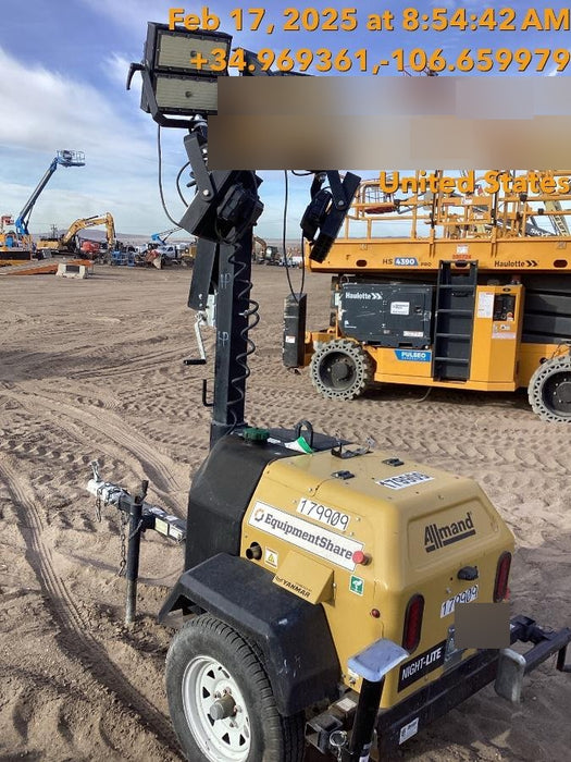 Allmand NLV3GR (4) LED Light Fixture 350W, 23' Vertical Mast, 3kW Prime, Towable, Deep Sea L401, Leveling Jacks, Yanmar T4F 5.8hp