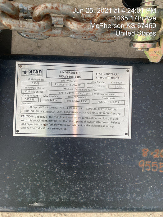 2020 STAR INDUSTRIES M1360B - Star JIB Boom