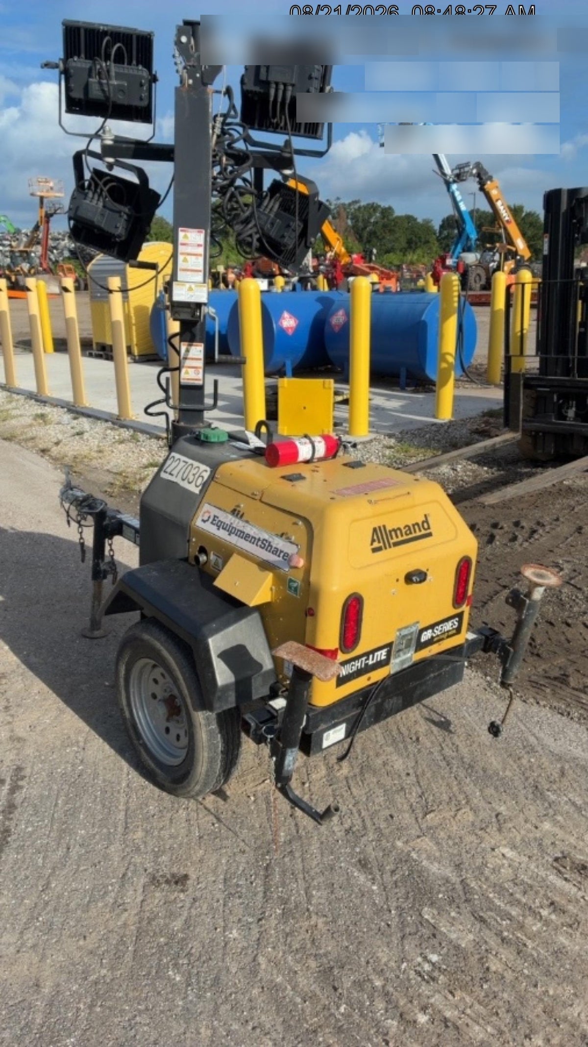 2022 Allmand NLV3GR (4) LED Light Fixture 350W, 23' Vertical Mast, 3kW Prime, Towable, Deep Sea L401, Leveling Jacks, Yanmar T4F 5.8hp