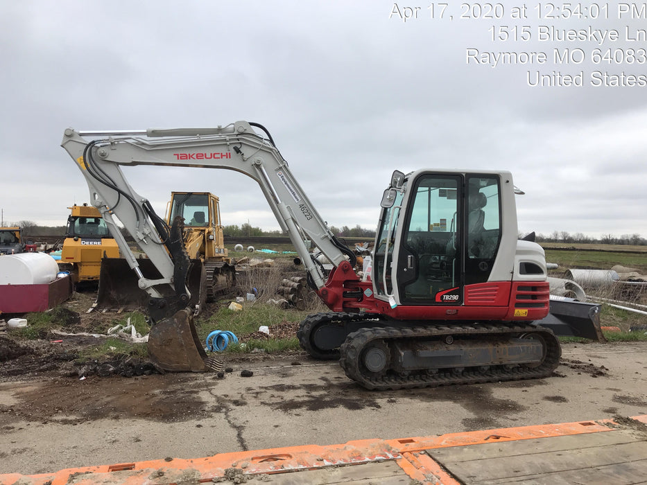 2019 Takeuchi TB290 Cab/Heat/AC Rubber tracks, Dozer blade, Travel alarm, Auxiliary hydraulics w/Manual QC, Hydraulic thumb, 18", 24", and 36" Buckets
