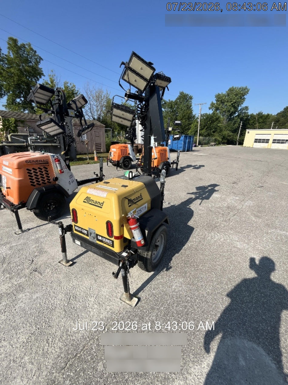 2022 Allmand NLV3GR (4) LED Light Fixture 350W, 23' Vertical Mast, 3kW Prime, Towable, Deep Sea L401, Leveling Jacks, Yanmar T4F 5.8hp