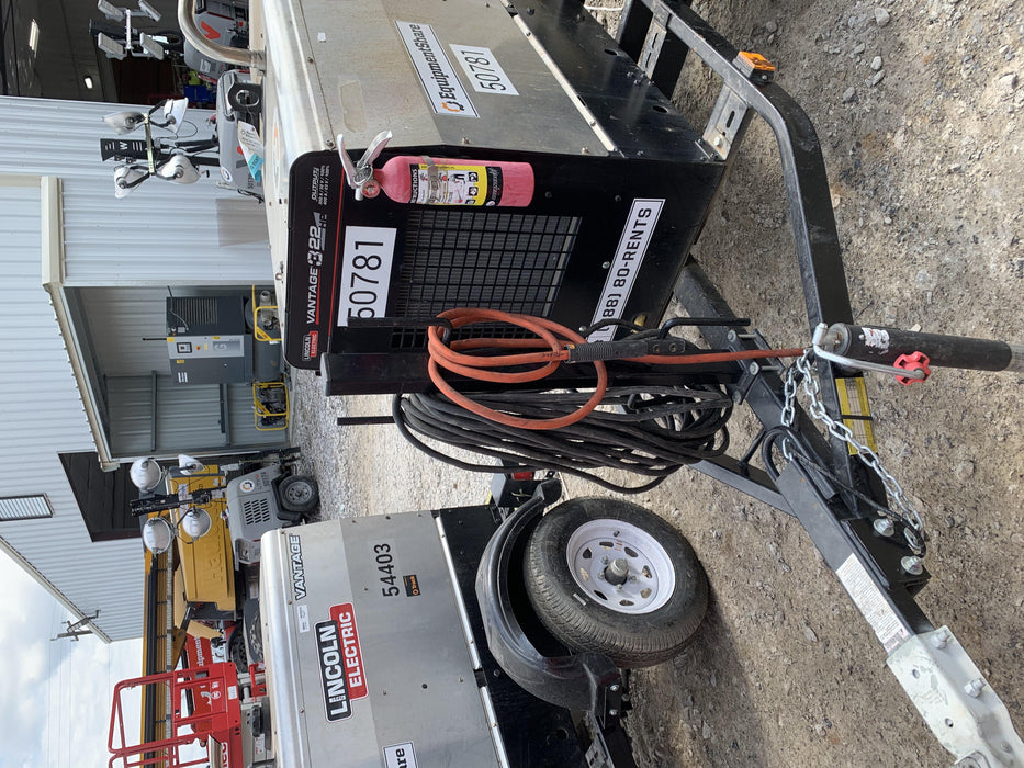 2019 Lincoln Electric Vantage 322 Welder Ready-Pak 3, Two wheel trailer, Fender and Light kit, Cable Rack