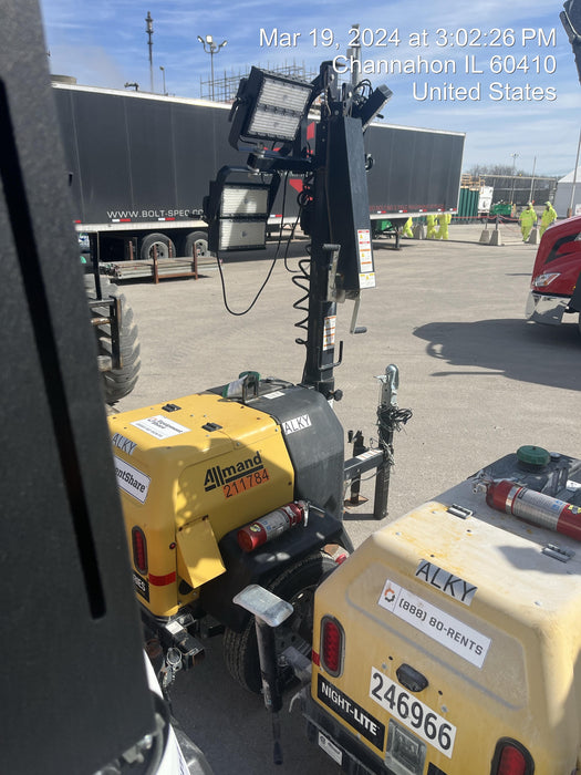 2022 Allmand NLV3GR (4) LED Light Fixture 350W, 23' Vertical Mast, 3kW Prime, Towable, Deep Sea L401, Leveling Jacks, Yanmar T4F 5.8hp