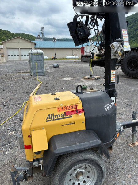 2021 Allmand NLV3GR (4) LED Light Fixture 350W, 23' Vertical Mast, 3kW Prime, Towable, Deep Sea L401, Leveling Jacks, Yanmar T4F 5.8hp