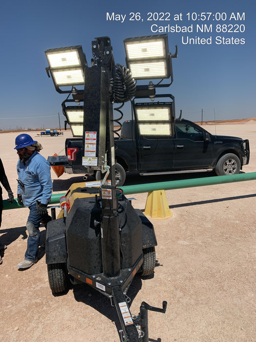 2022 Allmand NLV3GR (4) LED Light Fixture 350W, 23' Vertical Mast, 3kW Prime, Towable, Deep Sea L401, Leveling Jacks, Yanmar T4F 5.8hp