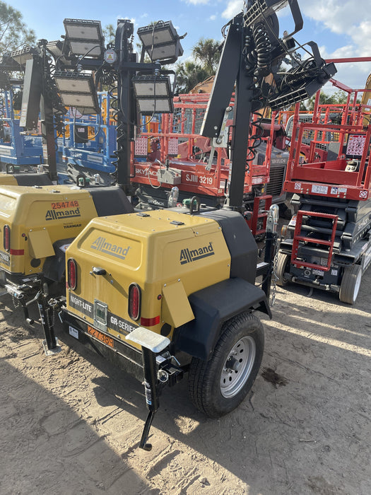 2022 Allmand NLV3GR (4) LED Light Fixture 350W, 23' Vertical Mast, 3kW Prime, Towable, Deep Sea L401, Leveling Jacks, Yanmar T4F 5.8hp