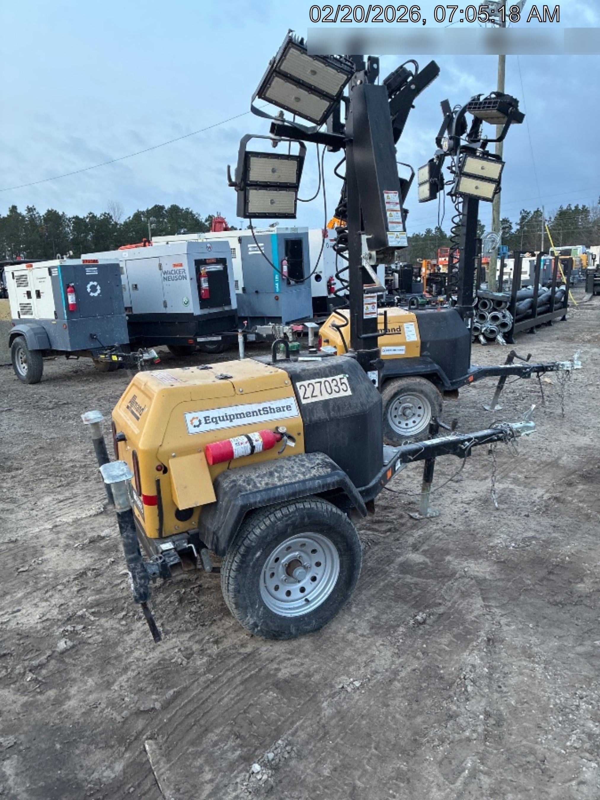 2022 Allmand NLV3GR (4) LED Light Fixture 350W, 23' Vertical Mast, 3kW Prime, Towable, Deep Sea L401, Leveling Jacks, Yanmar T4F 5.8hp