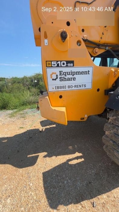 2019 JCB 510-56 74 HP w/CAB/HVAC, Beacon, Worklights, Aux Hydraulics, Solid Tires 66" Carriage/60" Forks