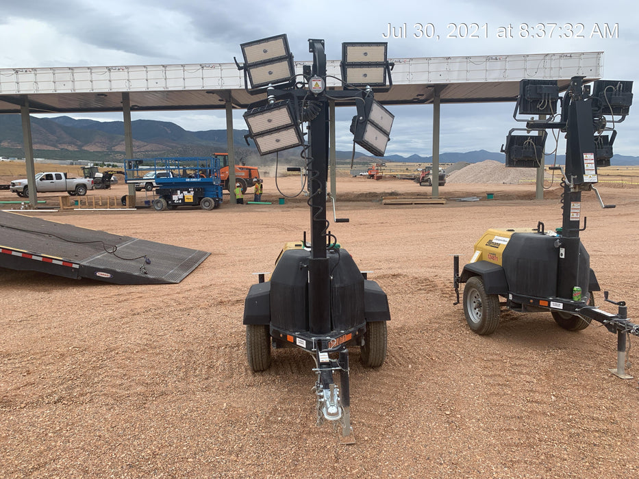 2021 Allmand NLV3GR (4) LED Light Fixture 350W, 23' Vertical Mast, 3kW Prime, Towable, Deep Sea L401, Leveling Jacks, Yanmar T4F 5.8hp