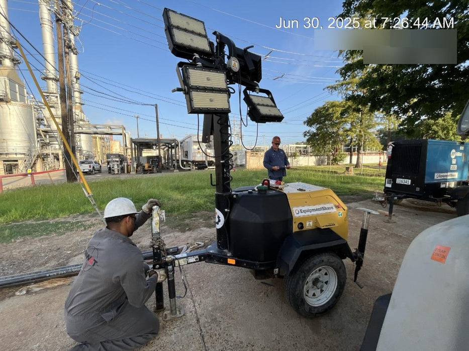 Allmand NLV3GR (4) LED Light Fixture 350W, 23' Vertical Mast, 3kW Prime, Towable, Deep Sea L401, Leveling Jacks, Yanmar T4F 5.8hp