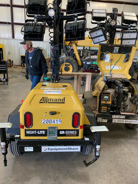 2022 Allmand NLV3GR (4) LED Light Fixture 350W, 23' Vertical Mast, 3kW Prime, Towable, Deep Sea L401, Leveling Jacks, Yanmar T4F 5.8hp