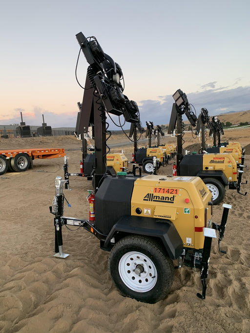 2021 Allmand NLV3GR (4) LED Light Fixture 350W, 23' Vertical Mast, 3kW Prime, Towable, Deep Sea L401, Leveling Jacks, Yanmar T4F 5.8hp