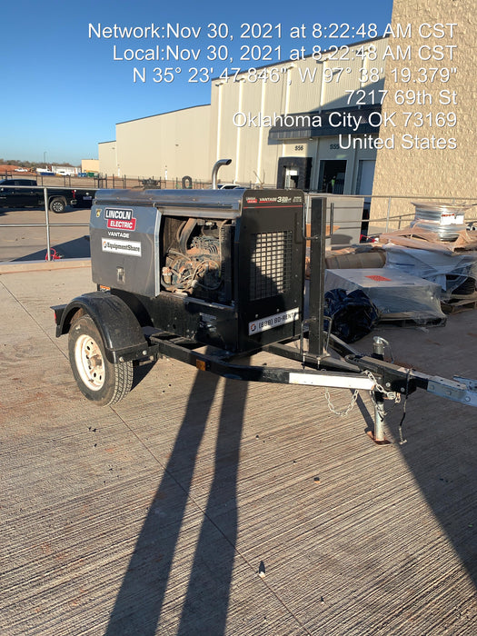 2019 Lincoln Electric Vantage 322 Ready-Pak 3, Two Wheel Trailer, Fender and Light Kit, Cable Rack