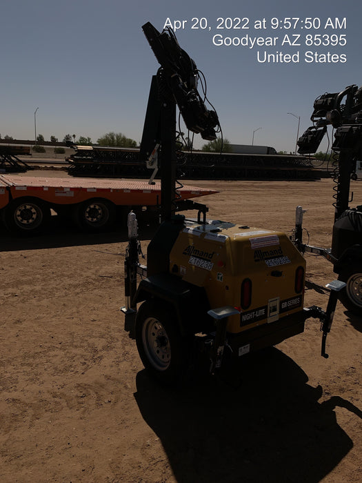 2022 Allmand NLV3GR (4) LED Light Fixture 350W, 23' Vertical Mast, 3kW Prime, Towable, Deep Sea L401, Leveling Jacks, Yanmar T4F 5.8hp