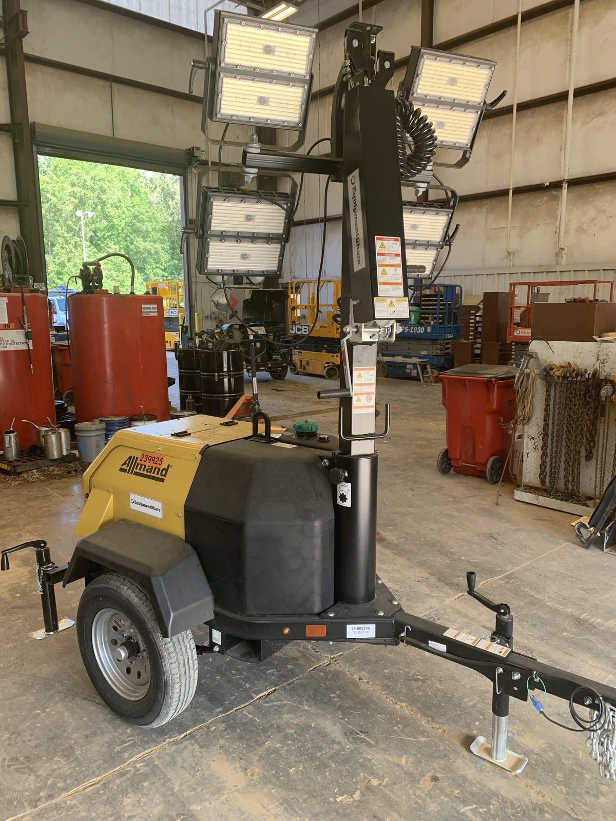 2022 Allmand NLV3GR (4) LED Light Fixture 350W, 23' Vertical Mast, 3kW Prime, Towable, Deep Sea L401, Leveling Jacks, Yanmar T4F 5.8hp