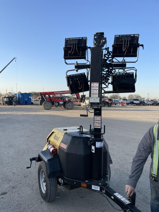 Allmand NLV3GR (4) LED Light Fixture 350W, 23' Vertical Mast, 3kW Prime, Towable, Deep Sea L401, Leveling Jacks, Yanmar T4F 5.8hp