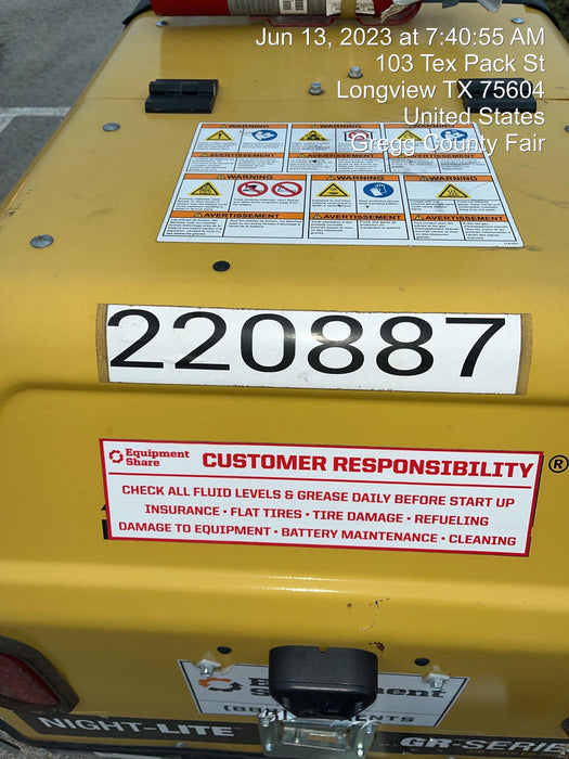 2022 Allmand NLV3GR (4) LED Light Fixture 350W, 23' Vertical Mast, 3kW Prime, Towable, Deep Sea L401, Leveling Jacks, Yanmar T4F 5.8hp