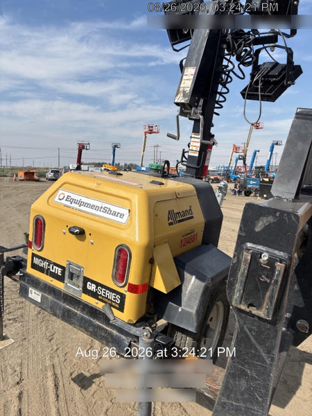 Allmand NLV3GR (4) LED Light Fixture 350W, 23' Vertical Mast, 3kW Prime, Towable, Deep Sea L401, Leveling Jacks, Yanmar T4F 5.8hp