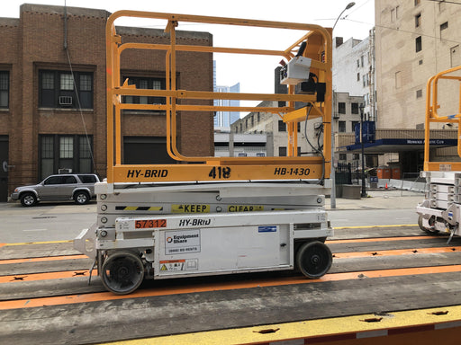 Custom Equipment HB-1430 Hy-Brid Scissor Lift
Platform capacity up to 670 lbs
Working height up to 20 ft
Weighs under 1,700 lbs
Non-marking wheels