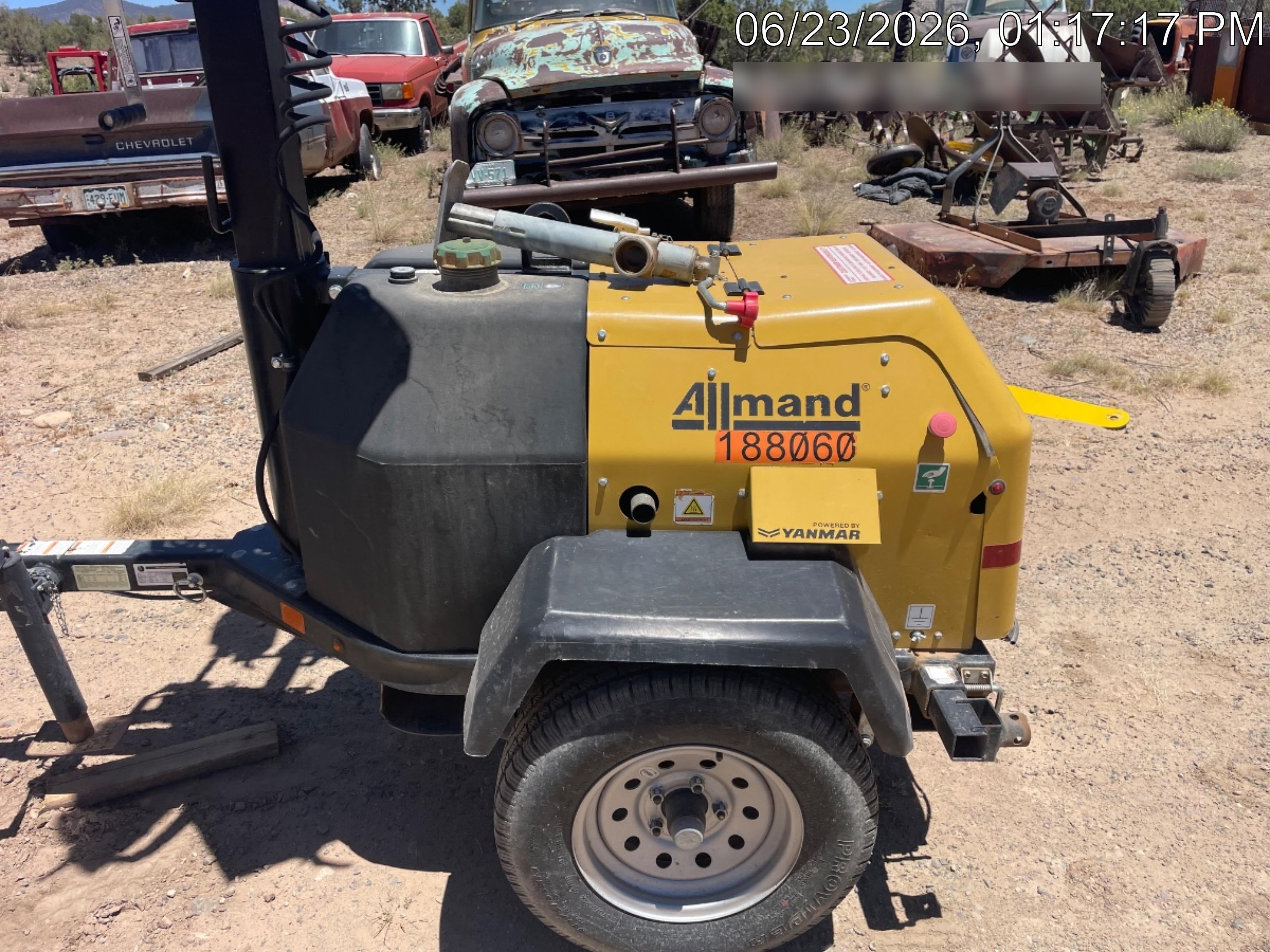 Allmand NLV3GR (4) LED Light Fixture 350W, 23' Vertical Mast, 3kW Prime, Towable, Deep Sea L401, Leveling Jacks, Yanmar T4F 5.8hp