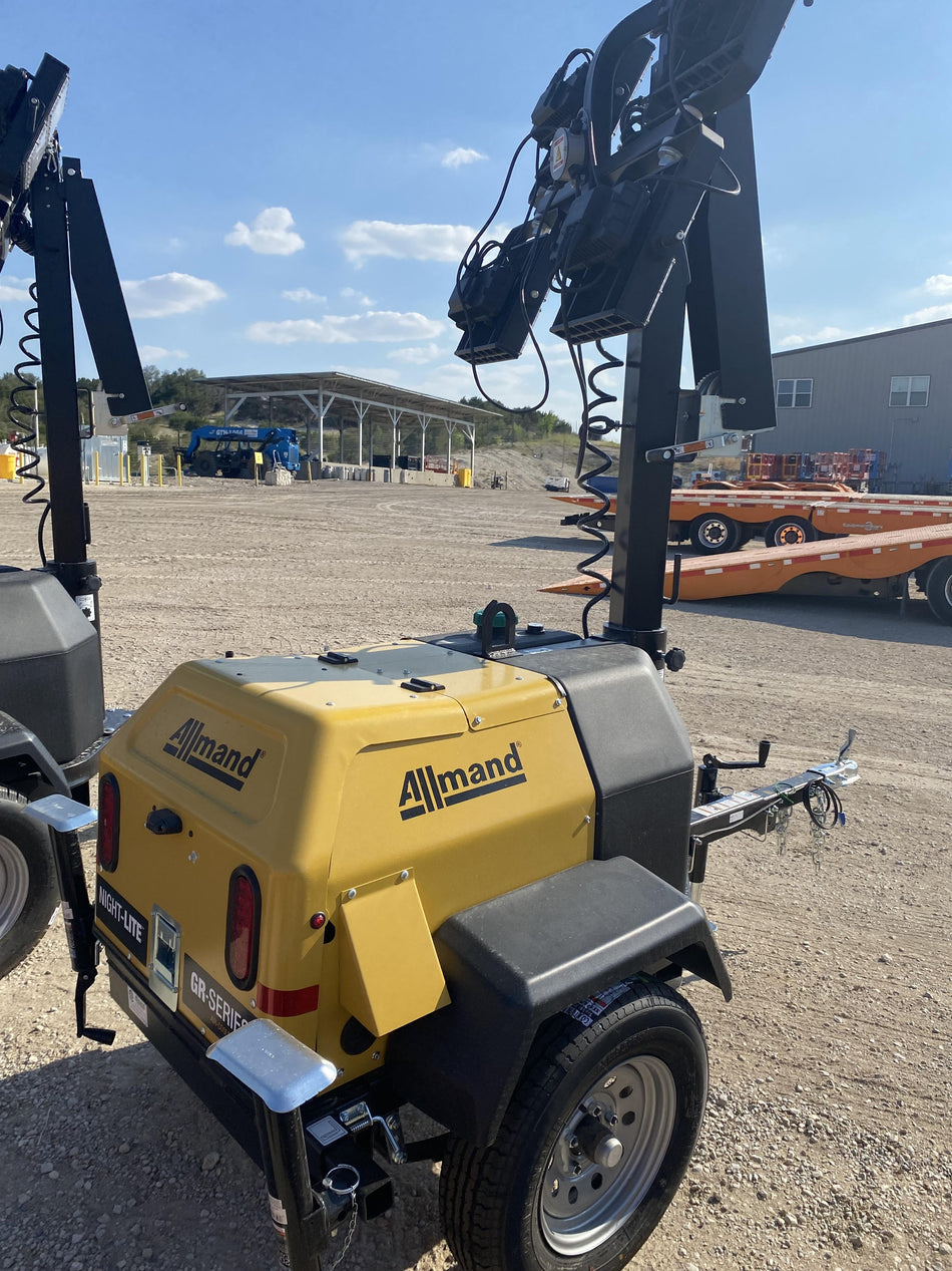 2022 Allmand NLV3GR (4) LED Light Fixture 350W, 23' Vertical Mast, 3kW Prime, Towable, Deep Sea L401, Leveling Jacks, Yanmar T4F 5.8hp