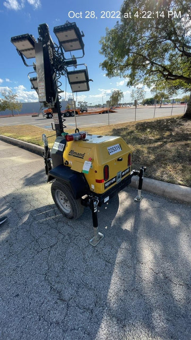 2022 Allmand NLV3GR (4) LED Light Fixture 350W, 23' Vertical Mast, 3kW Prime, Towable, Deep Sea L401, Leveling Jacks, Yanmar T4F 5.8hp