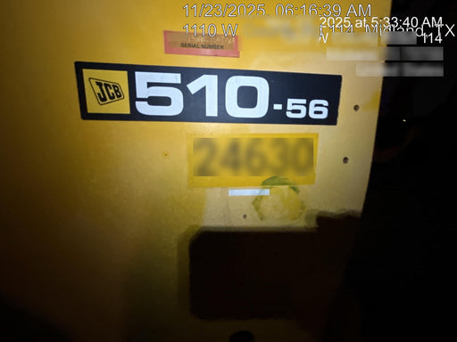 2019 JCB 510-56 JCB 510-56 74 HP w/Open ROPS, Beacon, Aux Hydraulics, Worklights, Solid Tires 60" Carriage/Forks