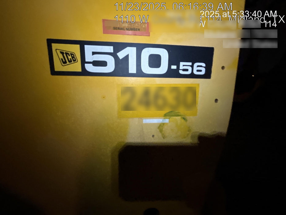 2019 JCB 510-56 JCB 510-56 74 HP w/Open ROPS, Beacon, Aux Hydraulics, Worklights, Solid Tires 60" Carriage/Forks