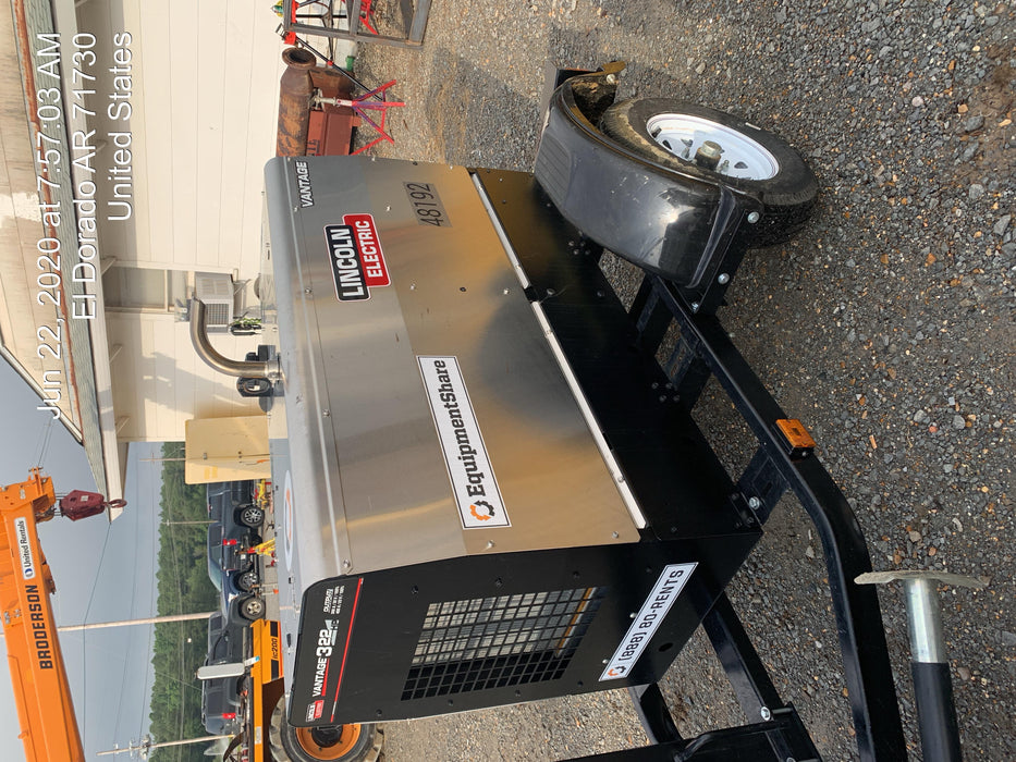 2019 Lincoln Electric Vantage 322 Ready-Pak 3, Two Wheel Trailer, Fender and Light Kit, Cable Rack