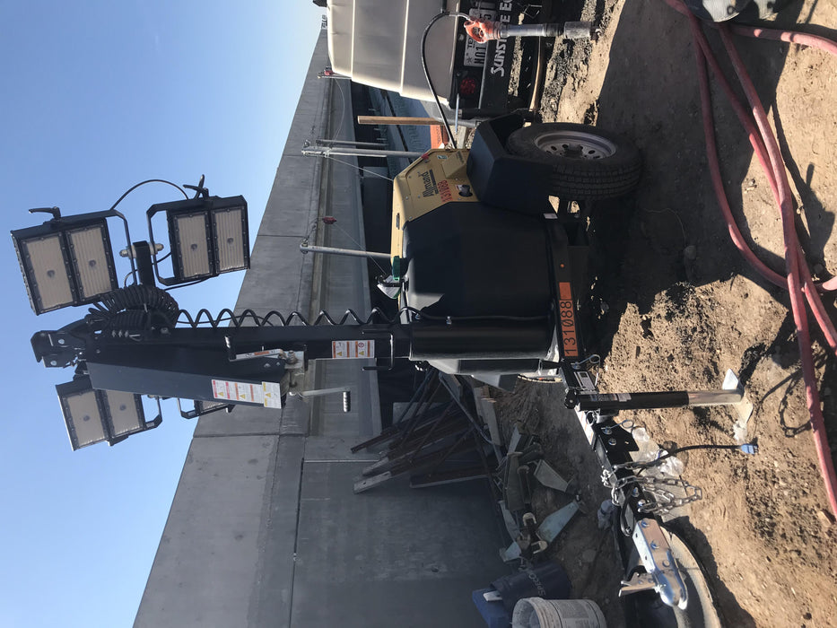 2021 Allmand NLV3GR (4) LED Light Fixture 350W, 23' Vertical Mast, 3kW Prime, Towable, Deep Sea L401, Leveling Jacks, Yanmar T4F 5.8hp